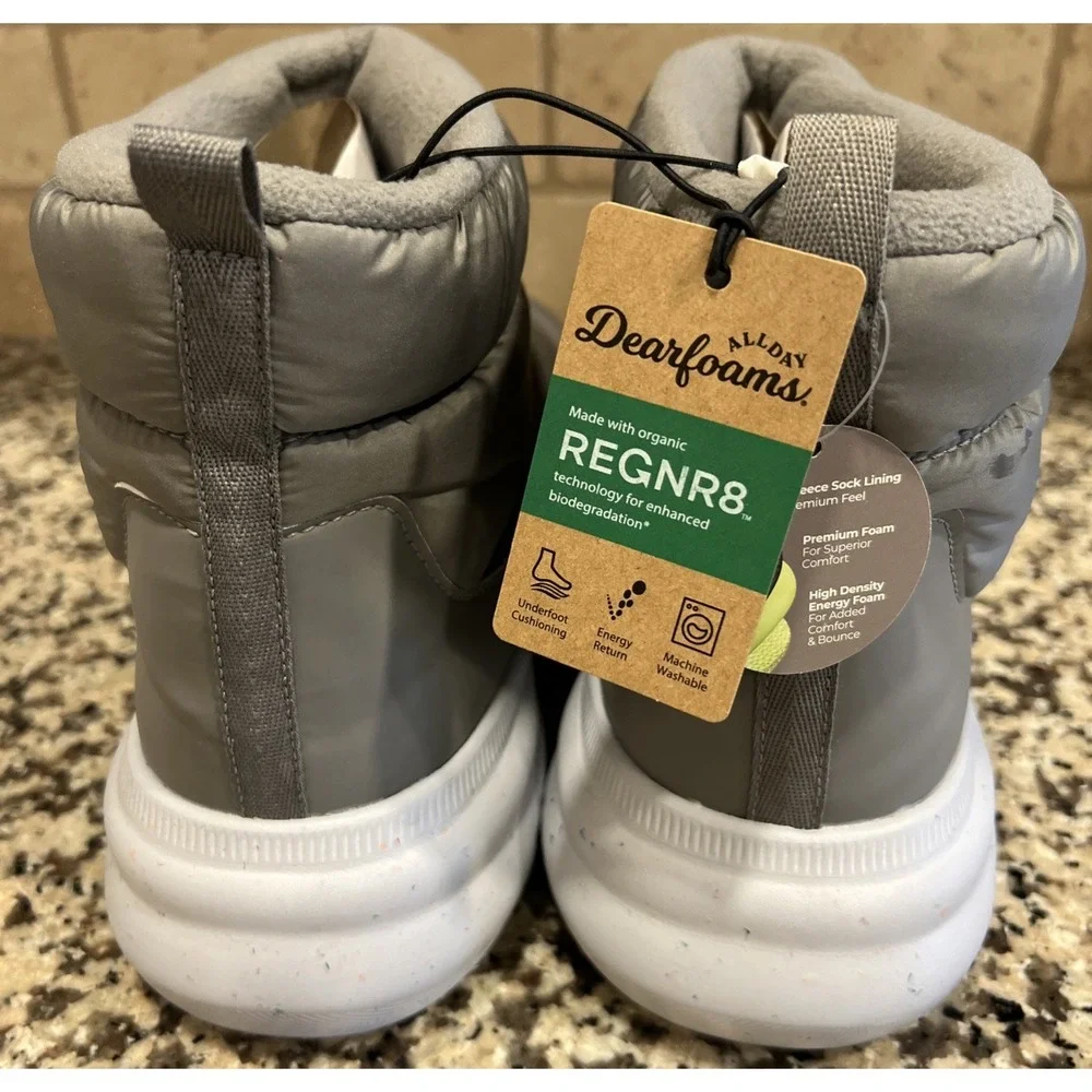 New Dearfoams Men's Texoma Gray Nylon Puffer Bootie Regnr8 Fleece Lined Size‎ 11